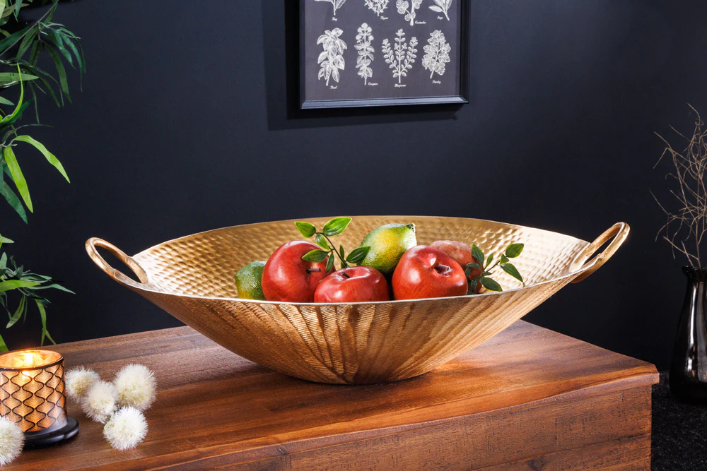 riess-ambiente Deko Schale ORIENT - 55cm gold Metall Hammerschlag Design Handgearbeitet