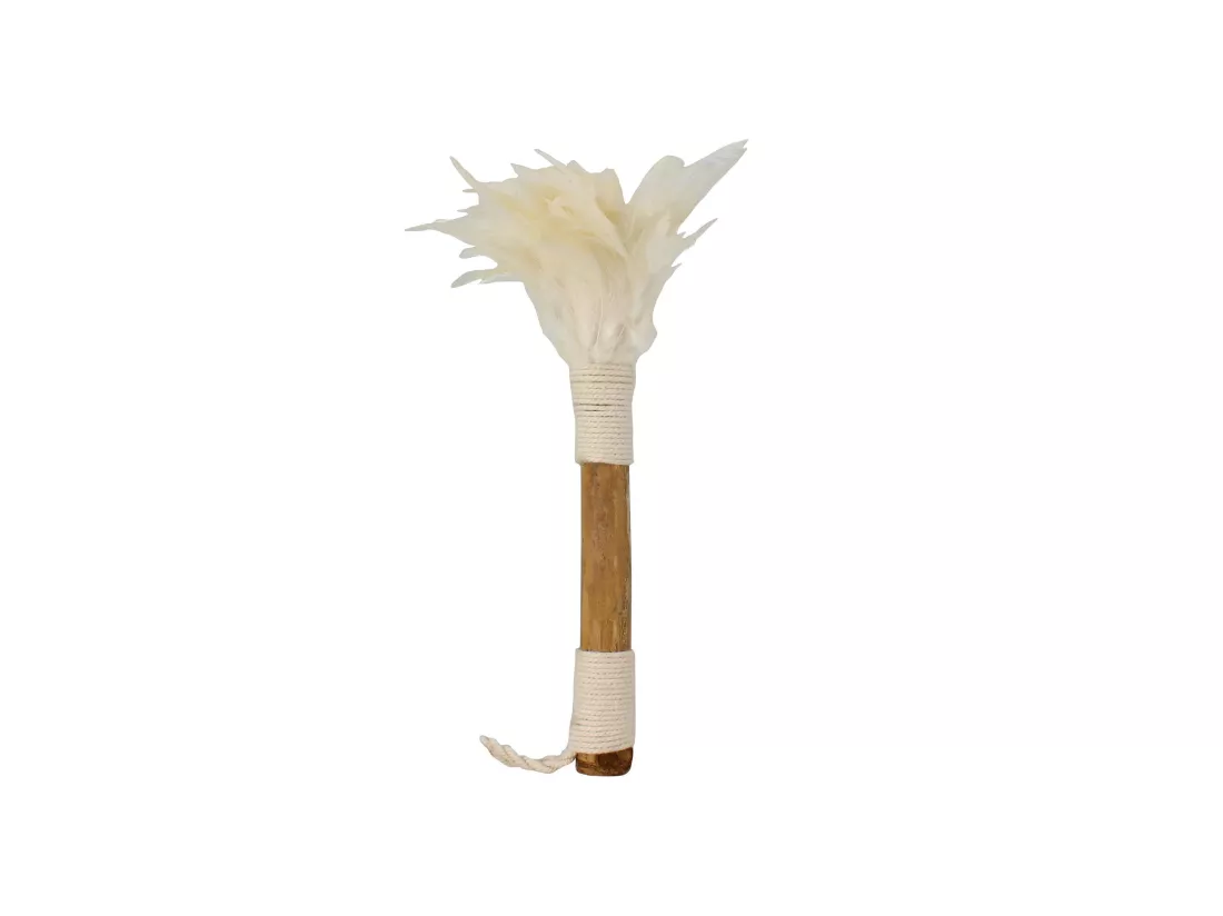 Now's Home - Plumeau Blanc Decoratif En Bambou Et Plumes 25x28x44 Cm Kemoa