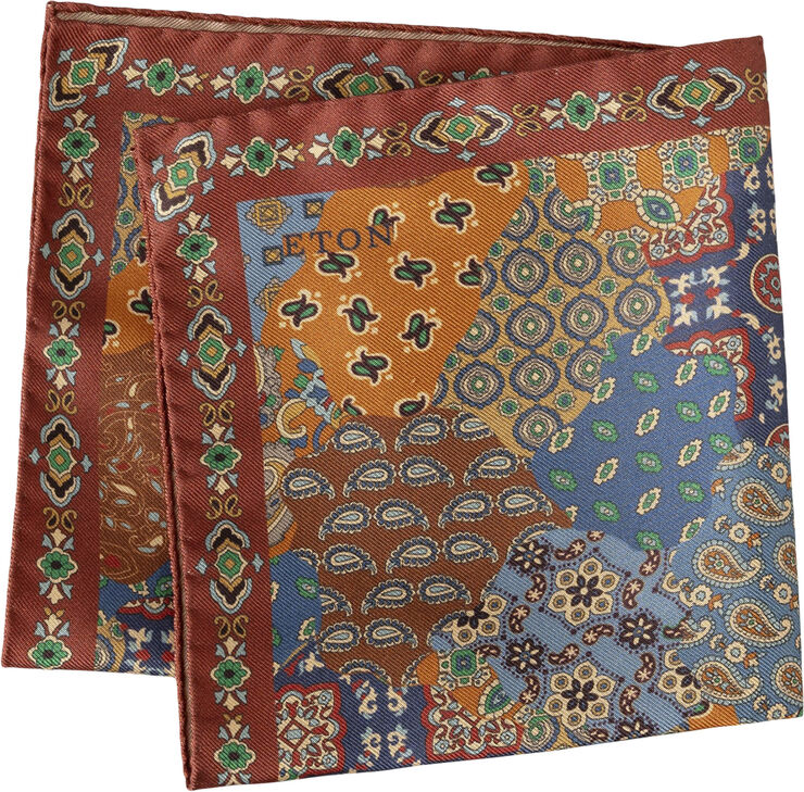 ETON Orange Patchwork Silk Pocket Square Orange