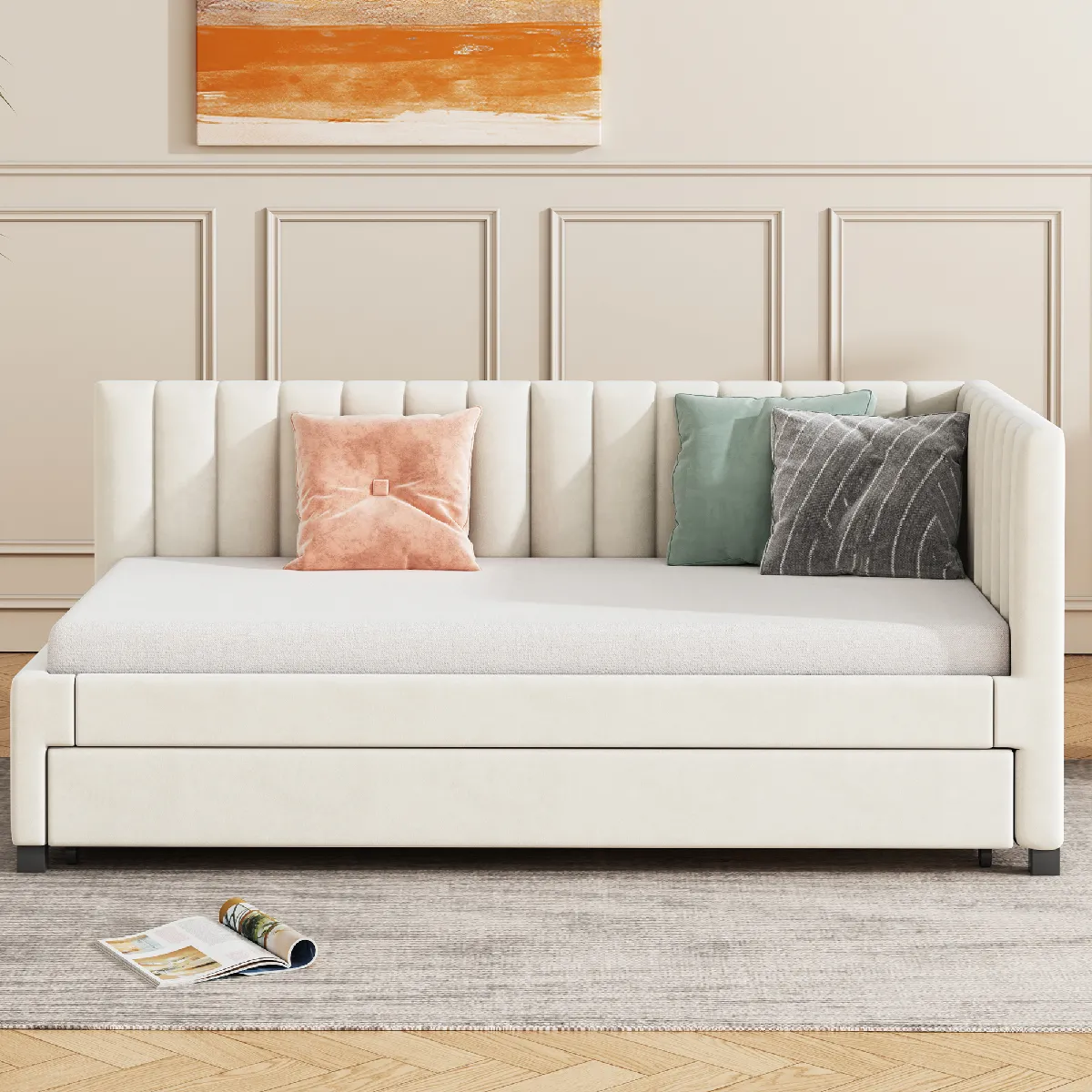 KOMHTOM Canapé-lit avec sommier 90x200 cm Beige Velours