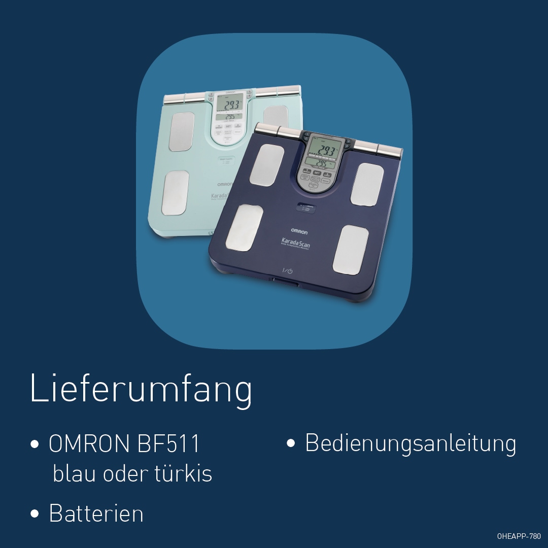 Omron Körper-Analyse-Waage »BF511 Ganzkörpermessung mit klinischer Genauigkeit, 8 Sensoren« Körper- & Viszeralfett, Muskelmasse, BMI & RMR, bis 150 kg, 4 Nutzer