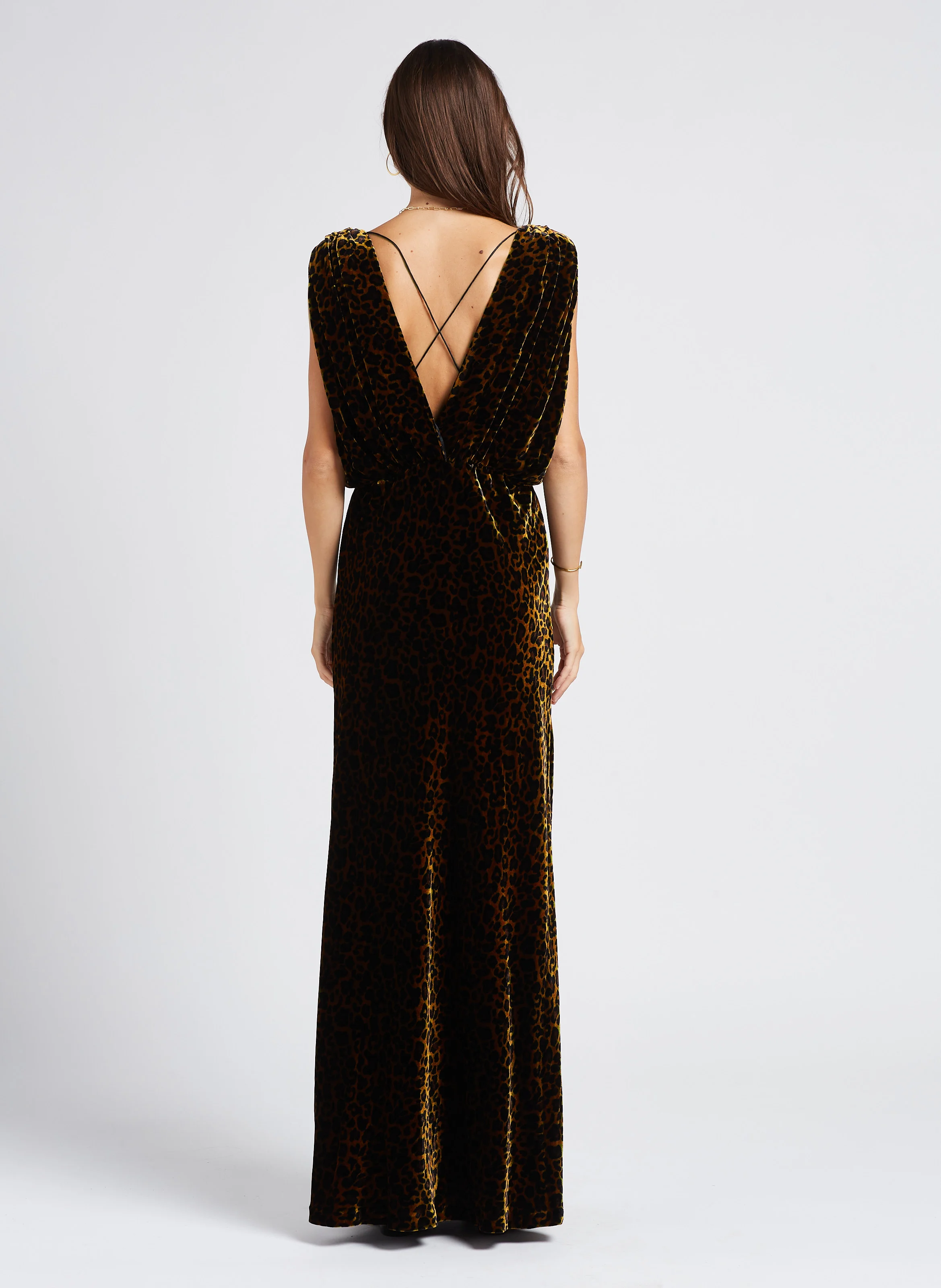 TRAVIS - Robe longue imprimé leopard aspect en velours | Multicolore
