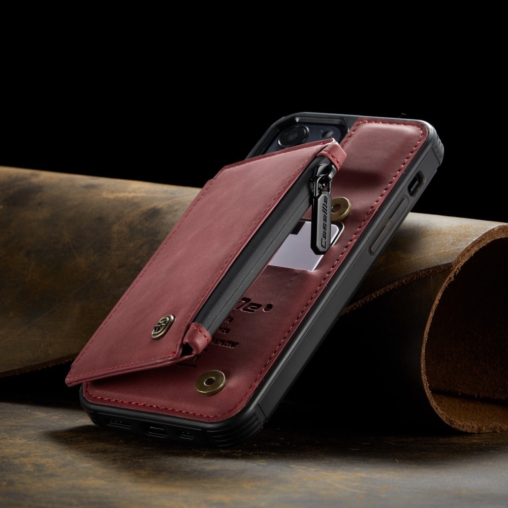 iPhone 12 / iPhone 12 Pro Leder Schutzhülle mit Münzbeutel   3 Kartenfächern - Rot