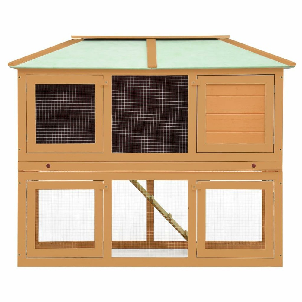 Cage clapier double pour animaux bois 130 x 68 x 105 cm marron