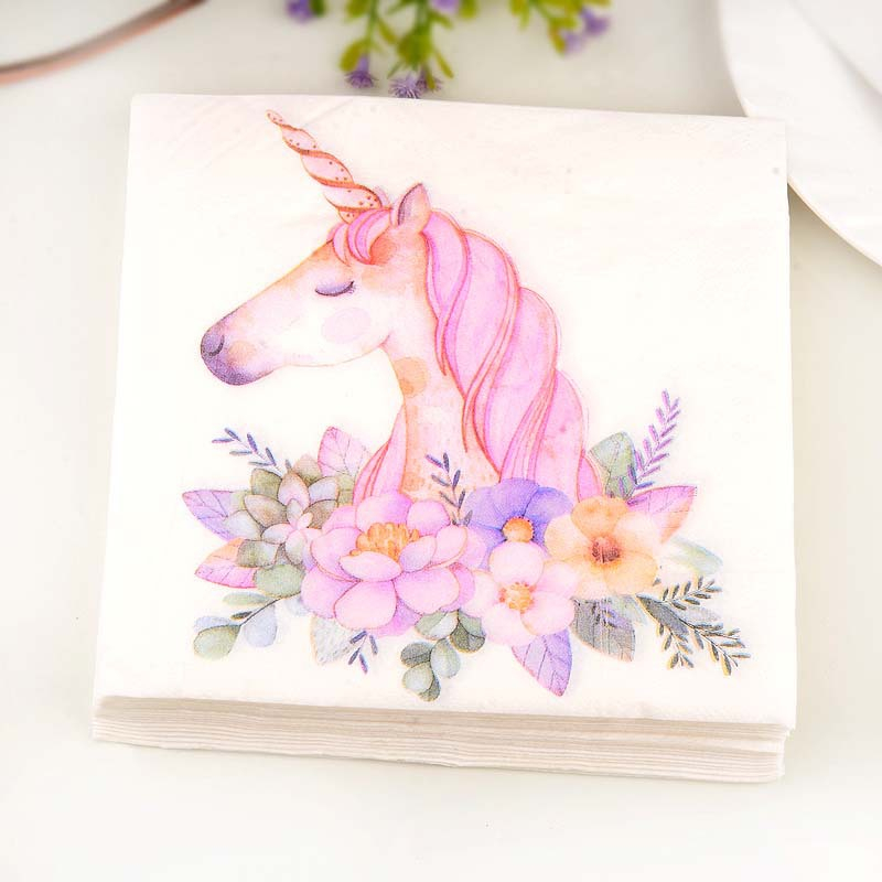 (40er Set) 33x33cm Einweg Servietten Party Tisch Dekoration - Einhorn