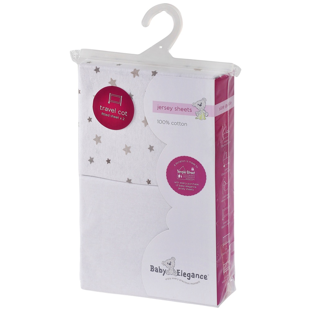 Baby Elegance 120x60cm Jersey-Baumwoll-Bettlaken, 2er-Pack, Grauer Stern