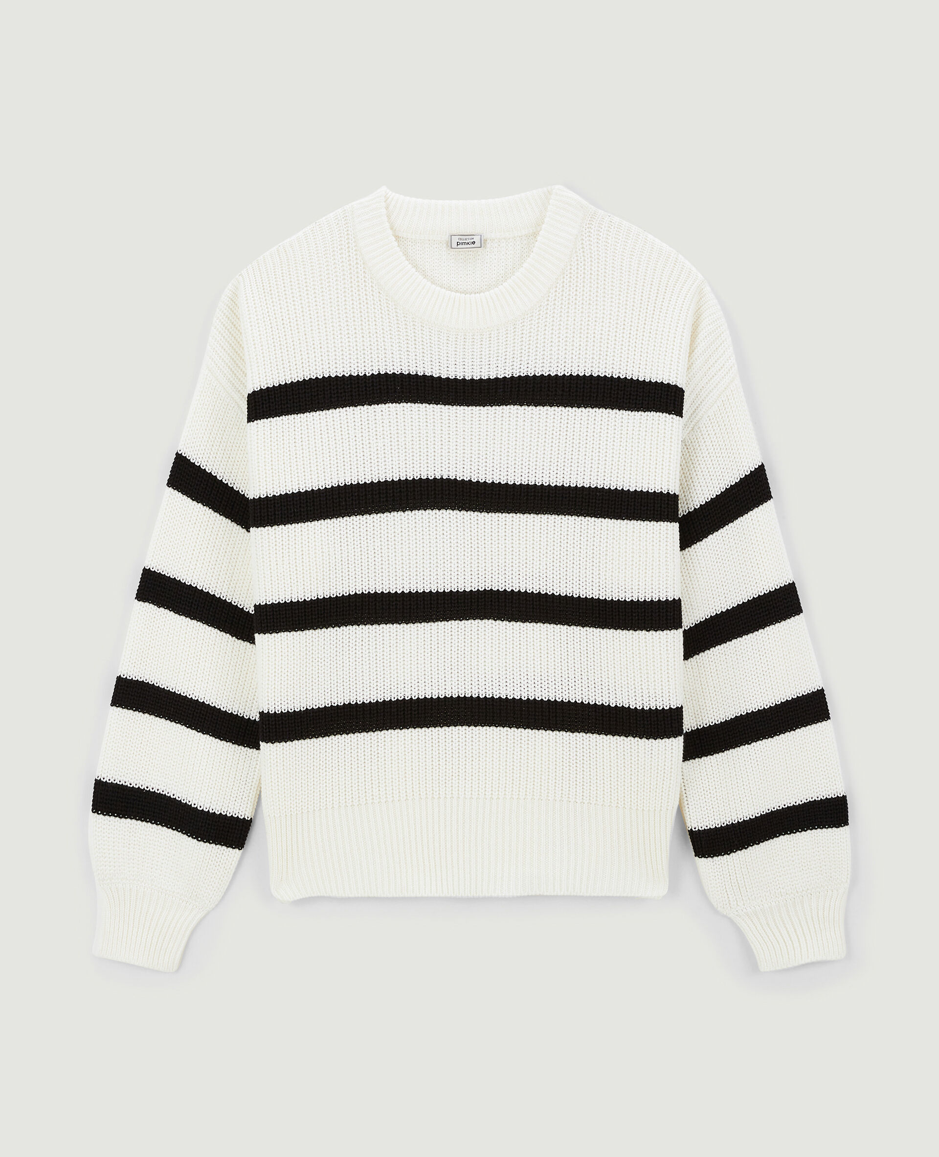 Pull col rond rayé - Noir
