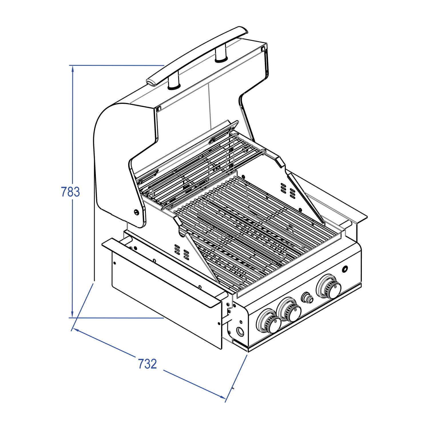 Hochwertiger Einbau Gas-Grill Top Line ALL'GRILL CHEF S aus Edelstahl: Top-Einsteiger mit 2 Brennern und Backburner