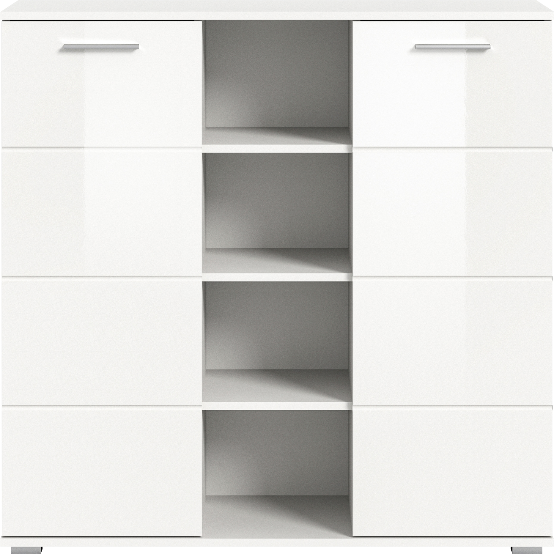 INOSIGN Highboard »Valge, Höhe 108 cm, 2 Türen, 4 verstellbare Böden, 4 offene Fächer« Front-Rillenfräsung, Schuhschrank, Anrichte, Kommode, Sideboard