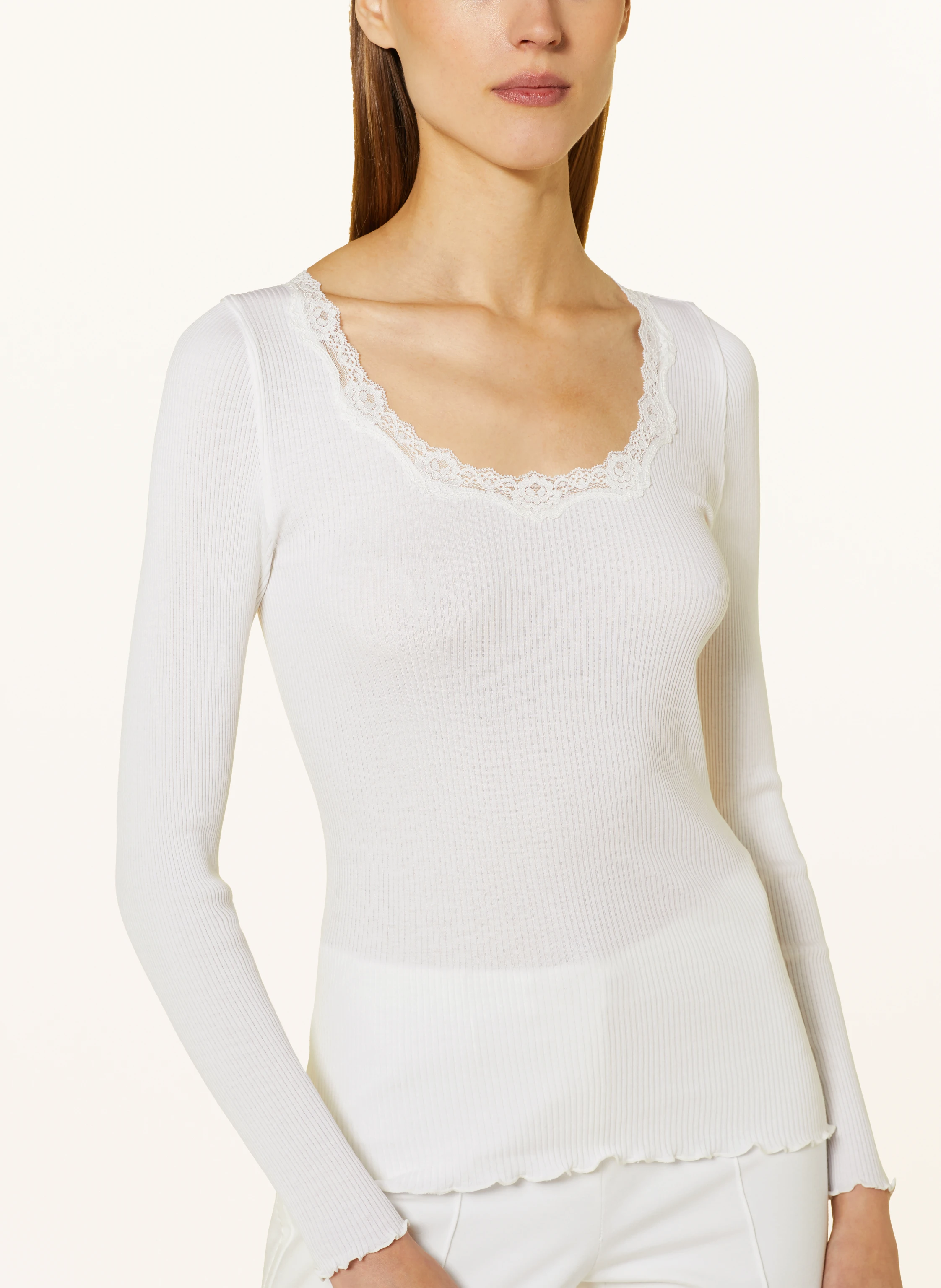 rosemunde Longsleeve BABETTE aus Seide mit Spitzenbesatz