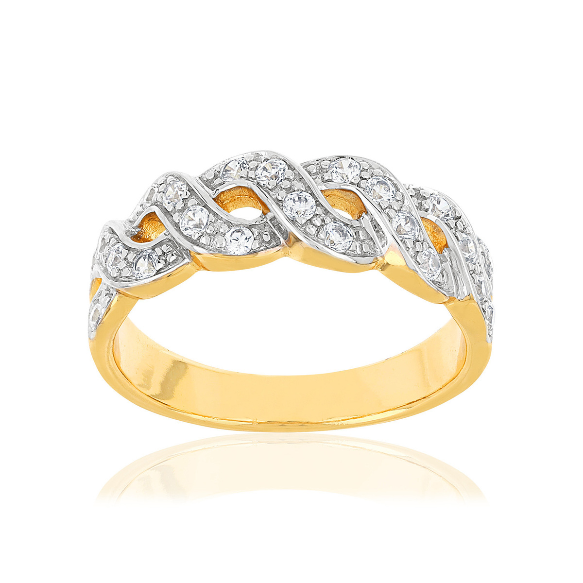 Bague plaqué or torsadée zirconias