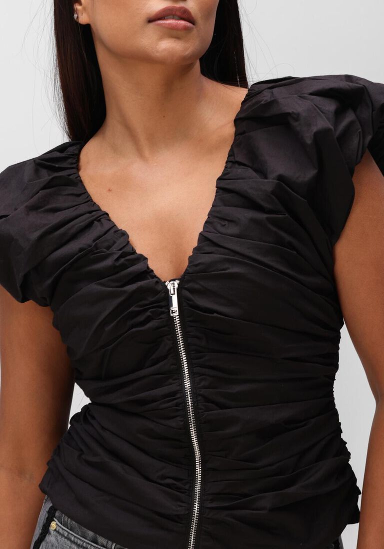 zwarte ganni tops & t-shirts stretch cotton ruches top