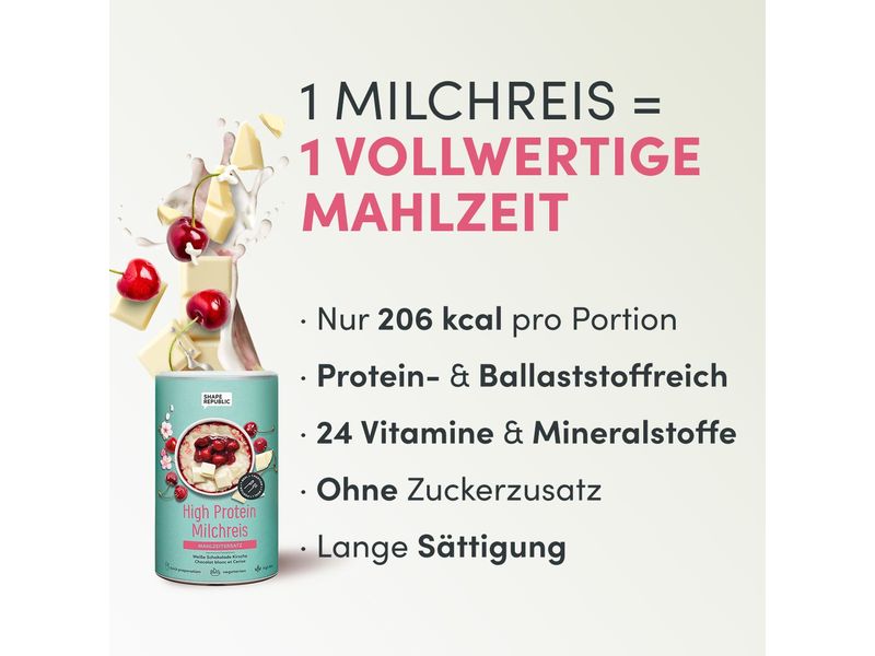 Shape Republic Milchreis weisse Schokolade-Kirsche 560 g Mahlzeitenersatz mit Süssungsmitteln