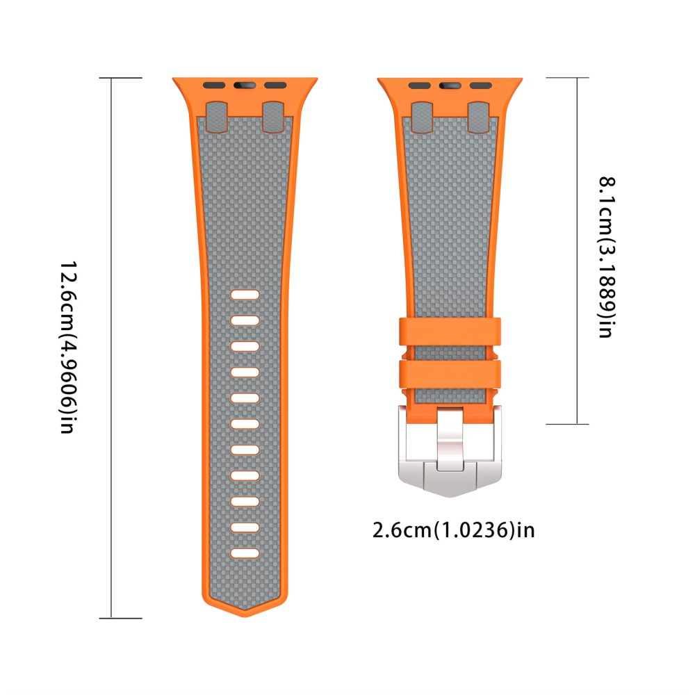 Apple Watch (49/46/45/44 mm) Ersatz Silikon Sport Armband mit Karo Streifen (Gelenkumfang: 180-230mm) - Grau / Orange
