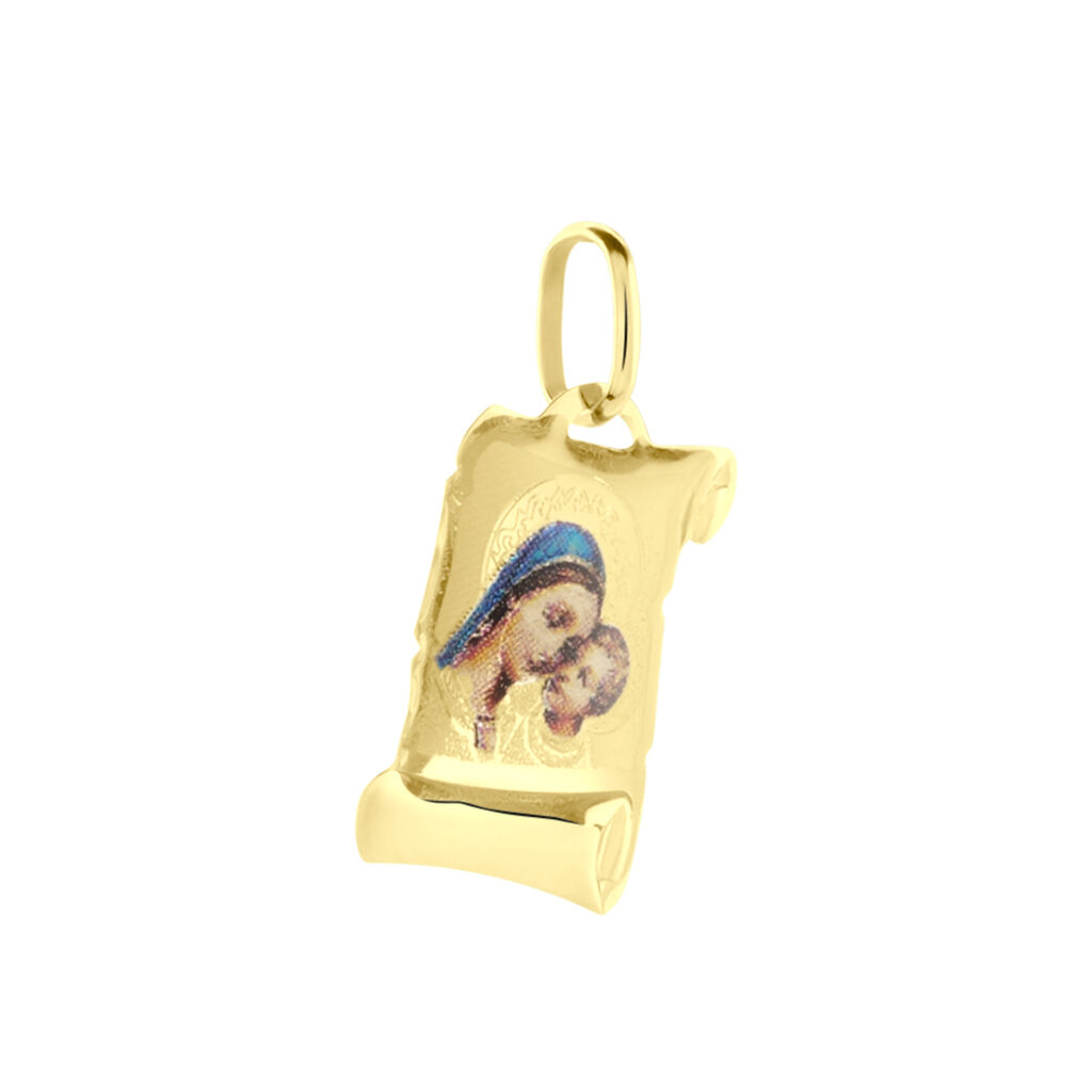 Pendentif Vierge A L'enfant Parchemin Or Jaune