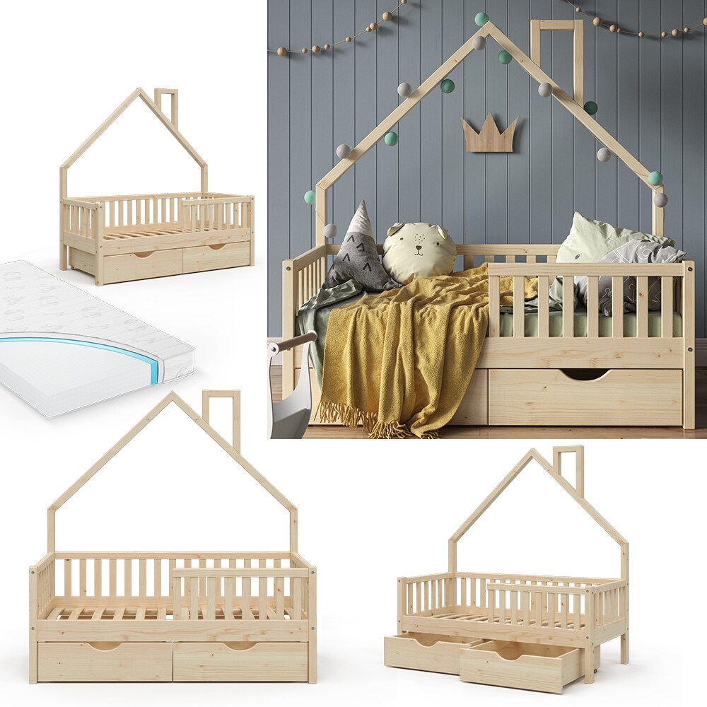 VitaliSpa Hausbett Kinderbett Spielbett Noemi 70x140cm inkl. Matratze Schubladen