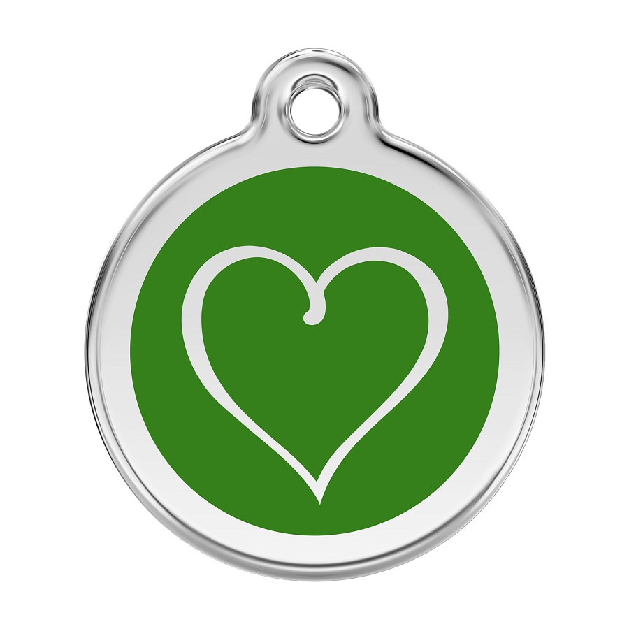 Placa de identificação para cães em aço inoxidável esmaltado com desenho tribal de coração verde
