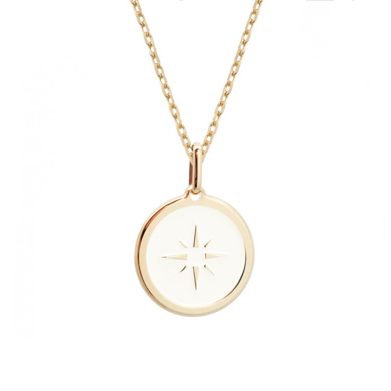 Collier médaille rose des vents plaqué or femme - gravure DREAM