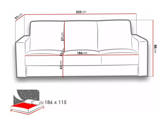 Canapé convertible Tolveli 103, Boîte de literie, 88x222x97cm