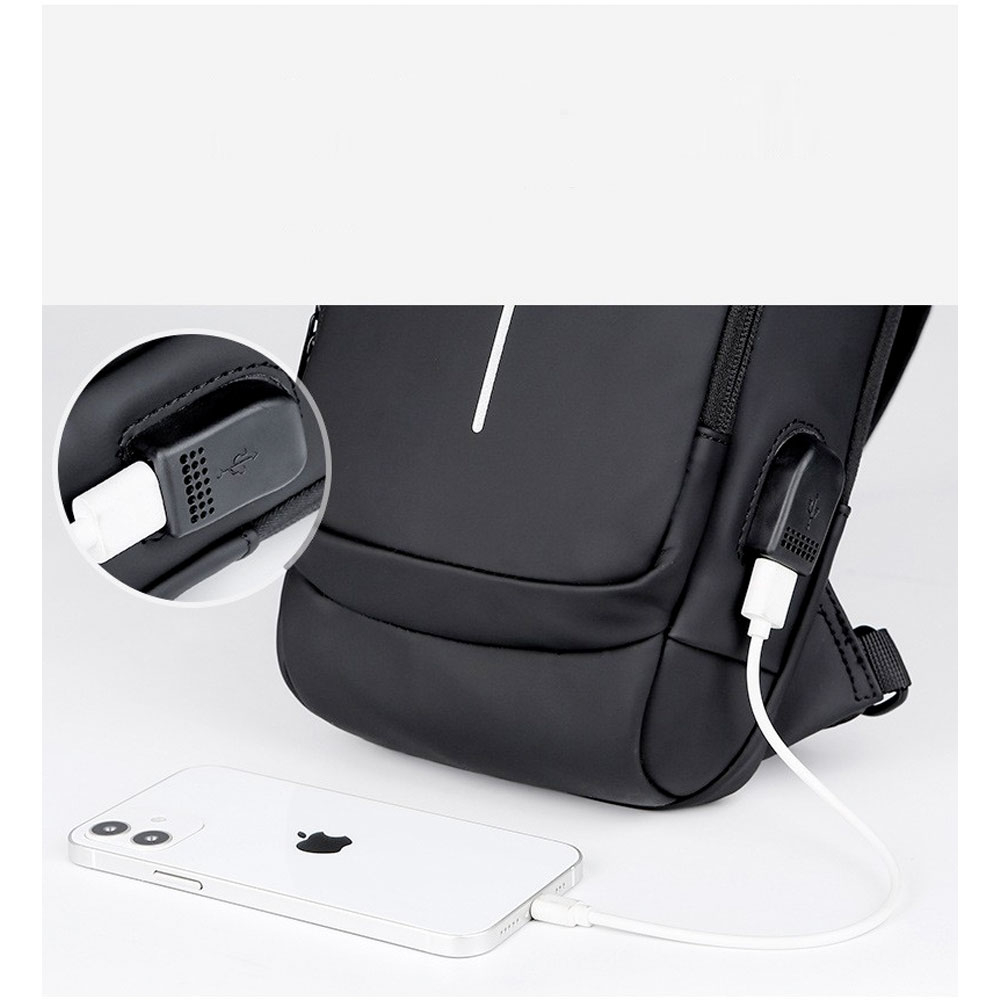 (34x15x9cm) Wasserabweisende Outdoor Schultertasche Anti-Theft Crossbody Bag mit Sicherheitsschloss und USB Port - Schwarz