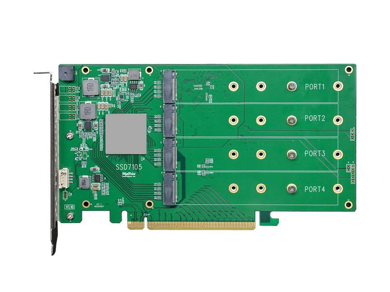 Highpoint RAID-Controller SSD7105 PCI-Ex16v3 - 4x M.2 NVMe, Bootfähiger PCIe 3.0 x16 4-Port M.2 NVMe RAID HBA – Die branchenweit schnellste, bootfähige 4-Kanal PCIe Gen3 M.2 NVMe RAID Lösung