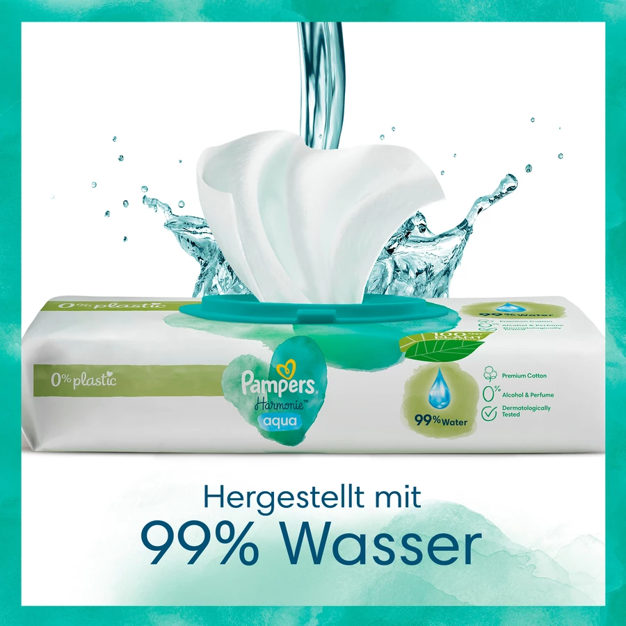Pampers Windel-Set Harmonie Gr. 4, 9-14 kg (174 Windeln) und Feuchttücher Aqua 720 Tücher (15 x 48 Stk)