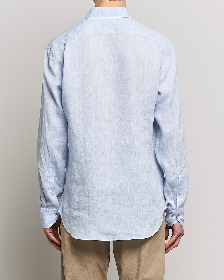 Stenströms Fitted Body Cut Away Linen Shirt Light Blue