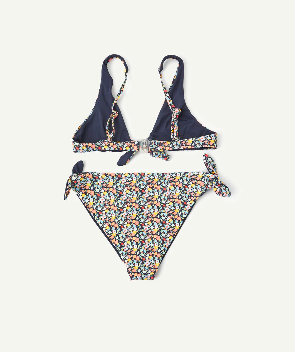 MAILLOT DE BAIN 2 PIÈCES BLEU MARINE FLEURI FILLE