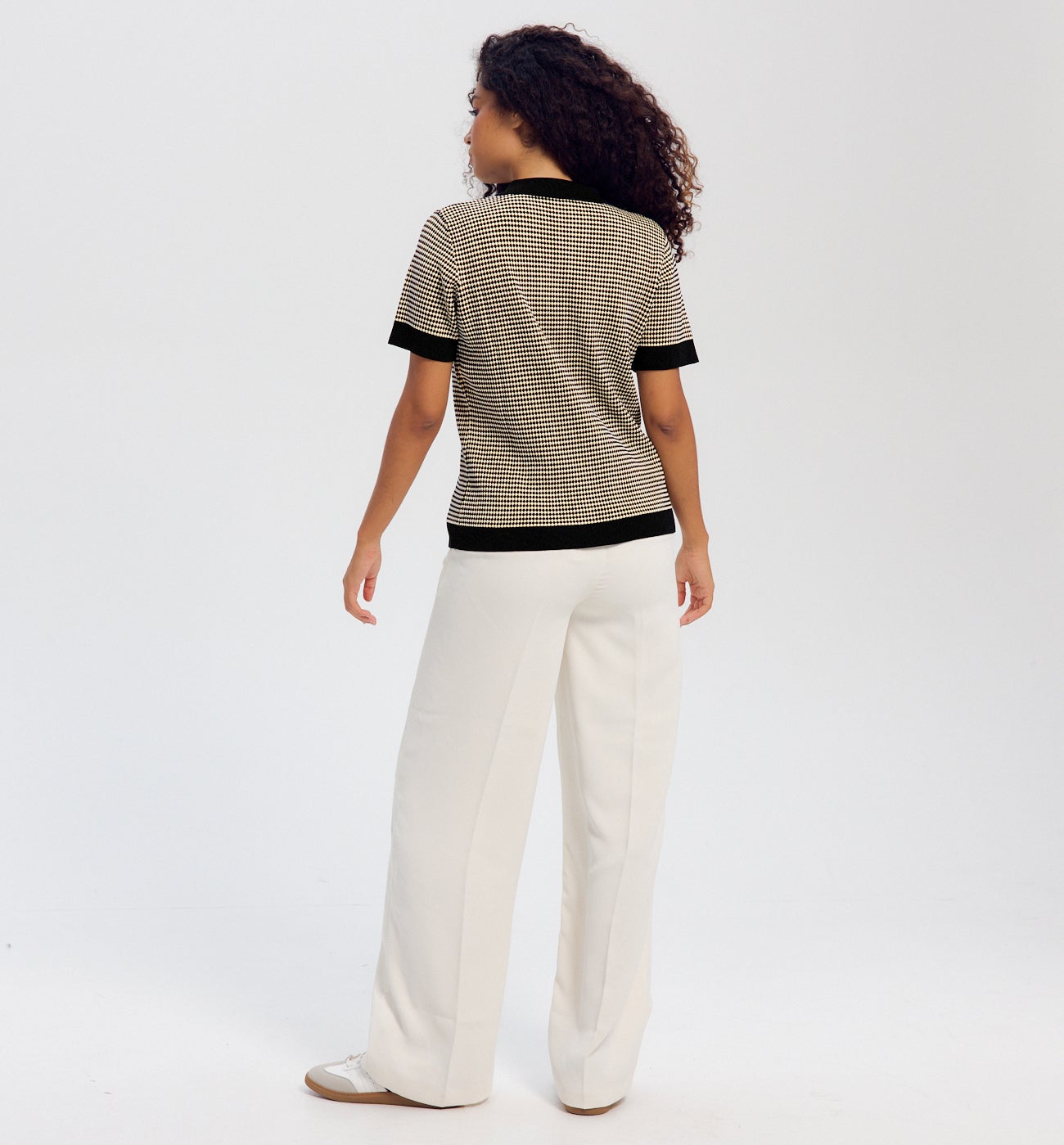 Pull polo effet jacquard Femme - Imprimé ocre