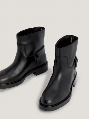 Botas de couro estilo motociclista de cano baixo