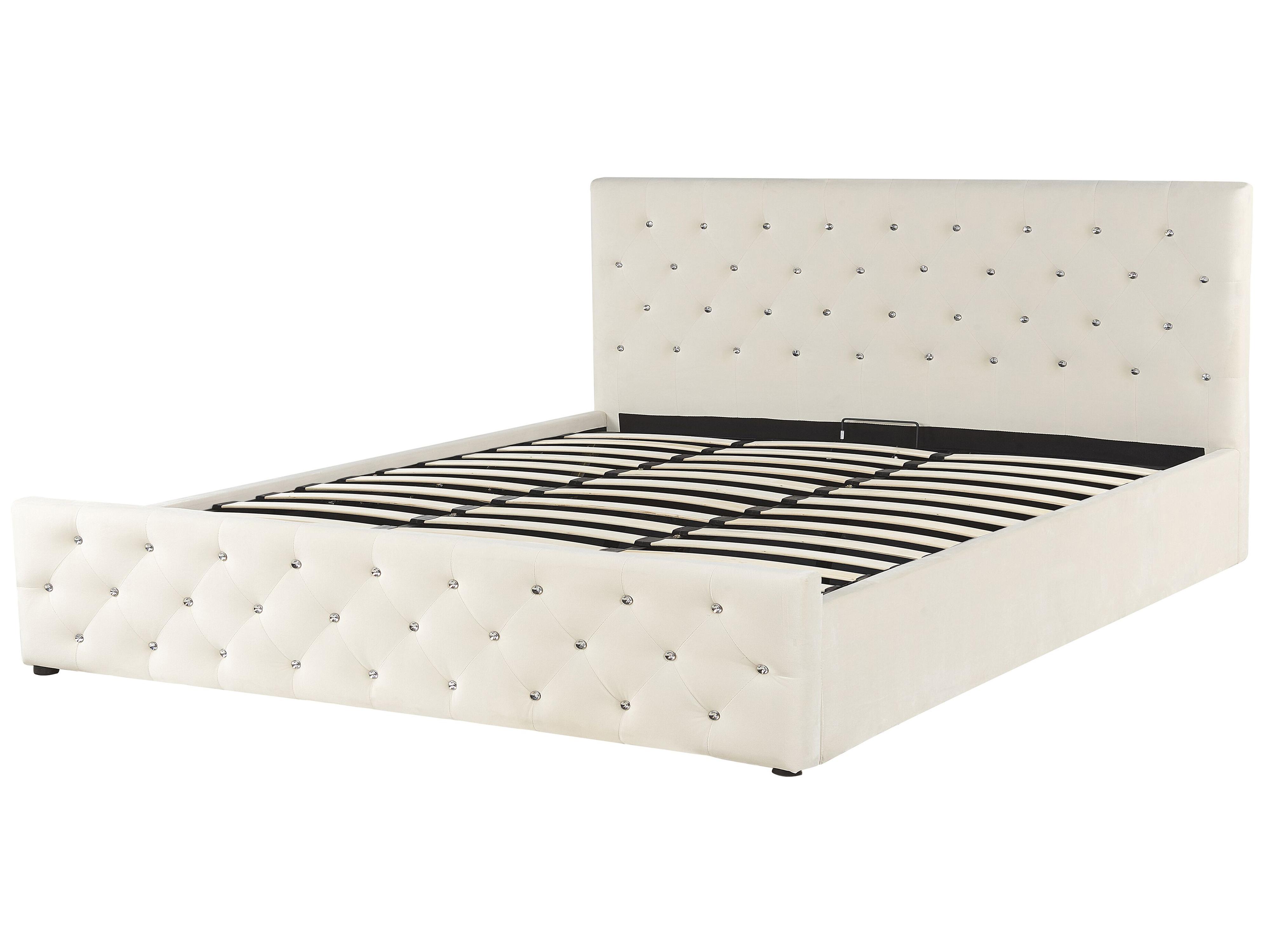 Bed met opbergruimte Fluweel AMIENS 180 x 200 cm Lichtbeige