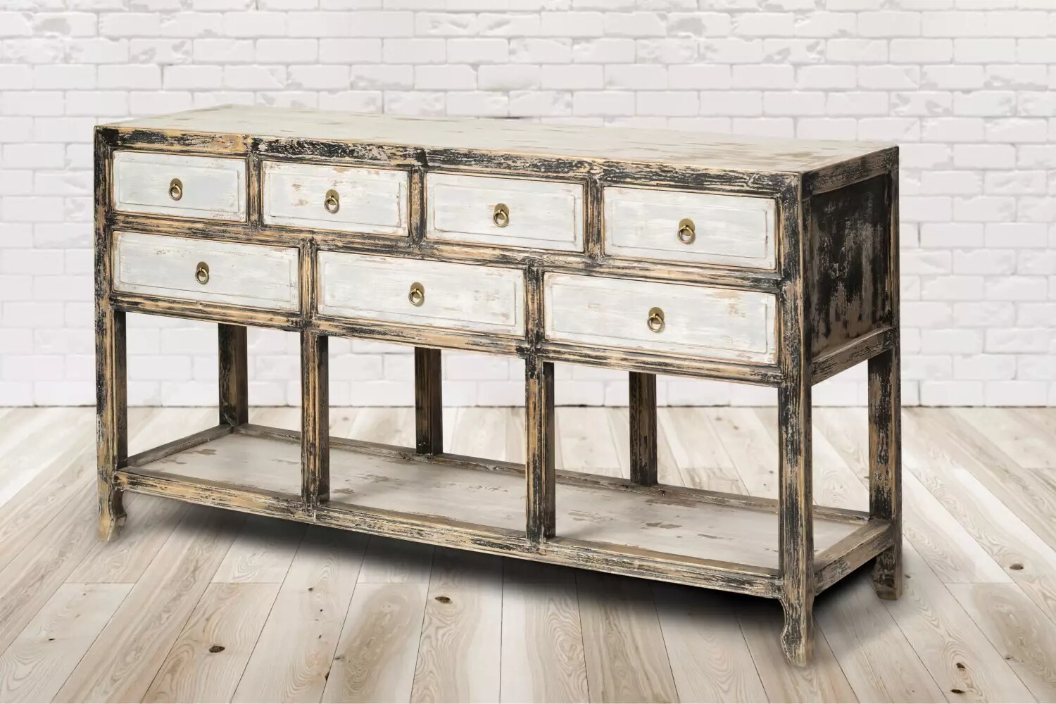 PureHaven Sideboard 154x42x85 cm Vintage Style Unikat aus Vollholz handgefertigt stilvolles Design standsicher und stabil