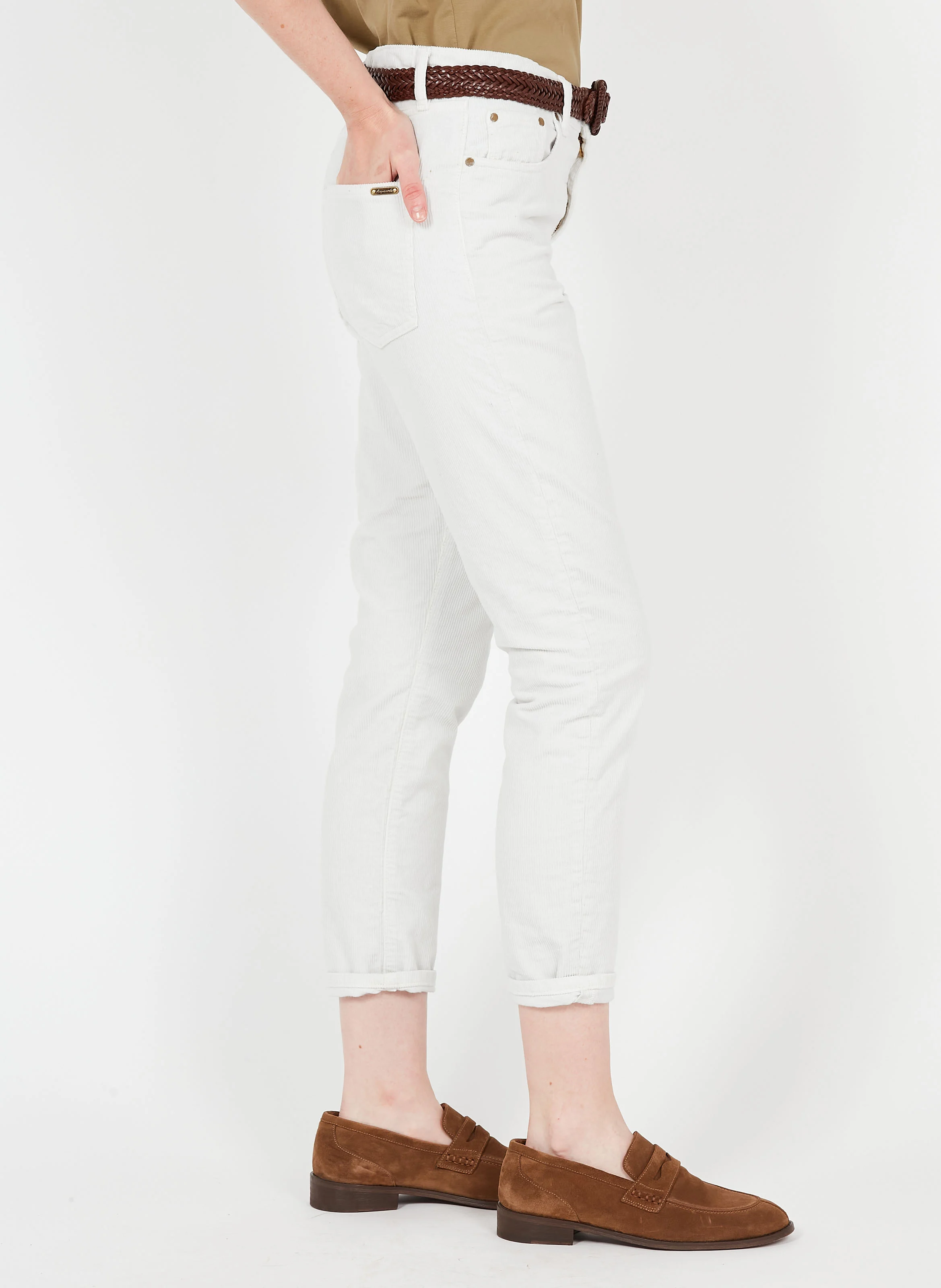 CRYSTAL - Pantalon droit en velours de coton côtelé| Blanc