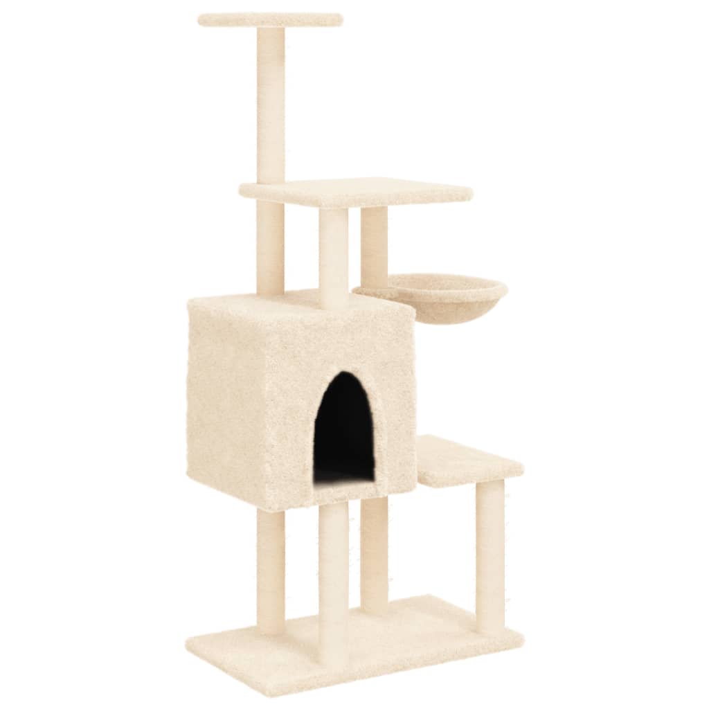 Arranhador para gatos vidaXL com hastes de sisal creme, 131 cm