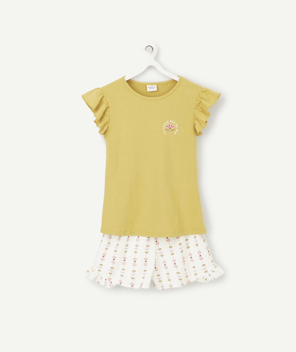 PYJAMA FILLE EN COTON BIOLOGIQUE JAUNE ET IMPRIMÉ