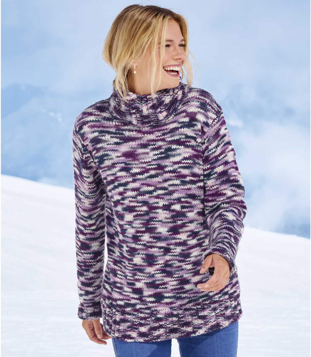 Pull Tricot Chiné à Col Roulé