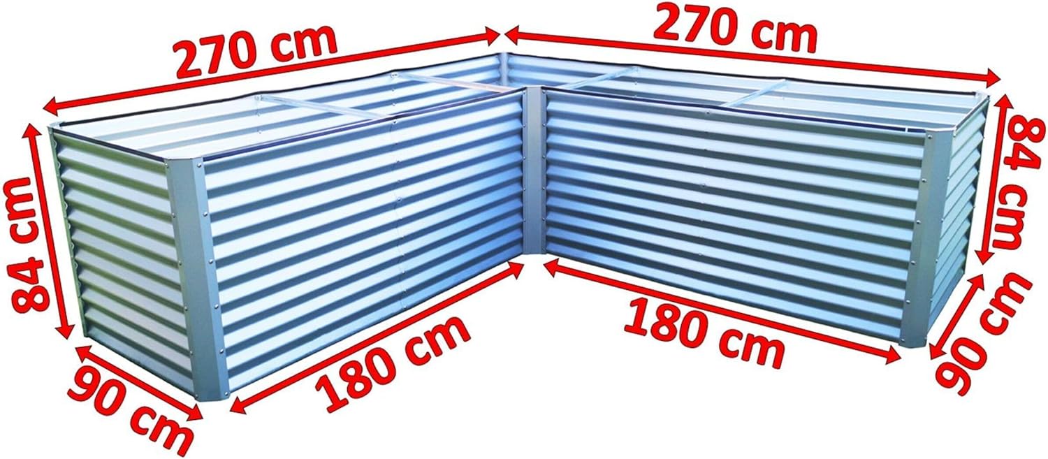 OUTFLEXX Eck-Hochbeet in Silber, Zincalume, 270x270x90x84cm, Gemüsebeet Blumenbeet aus Metall für Garten & Balkon