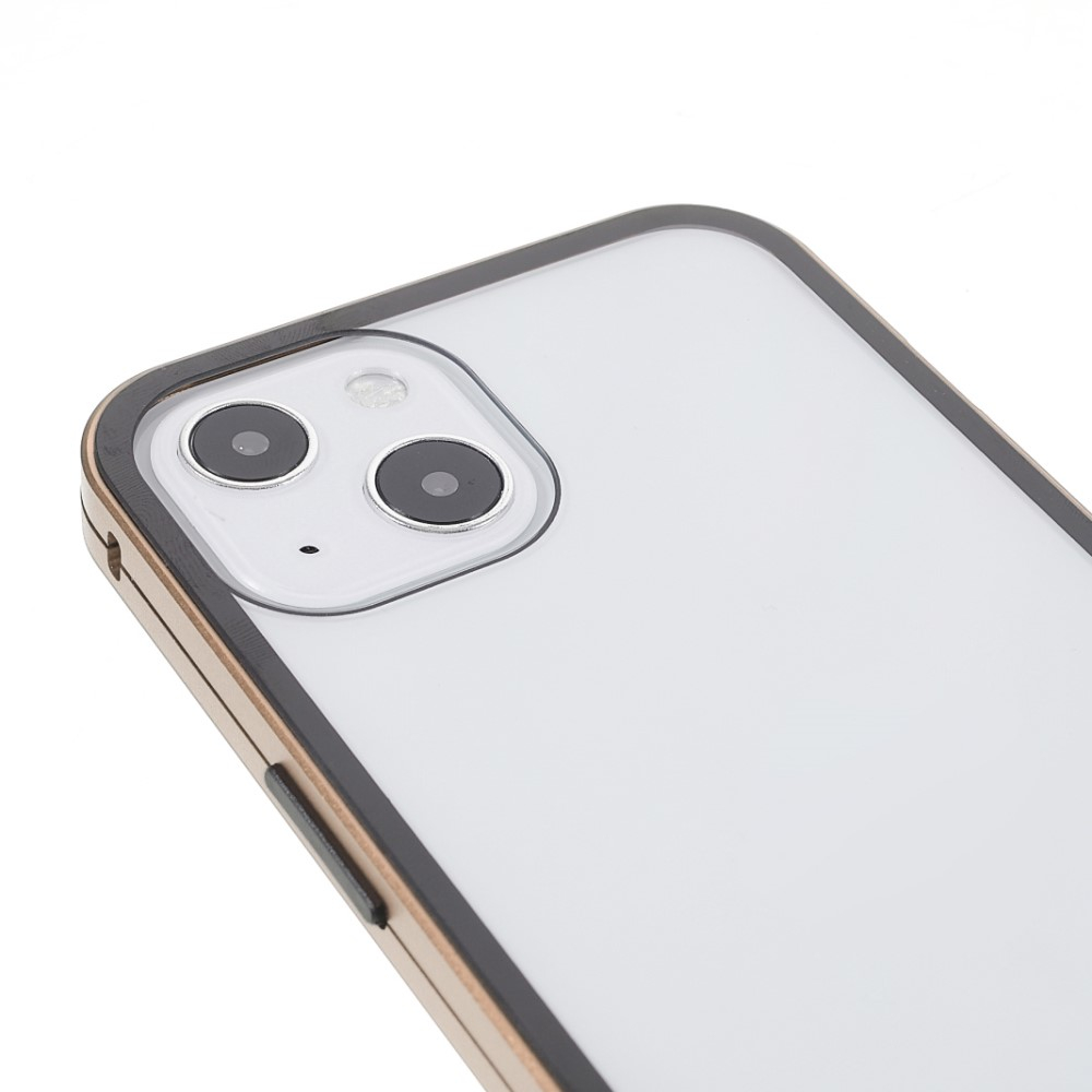 iPhone 13 Magnetische Alu Schutzhülle mit Panzer Glas Backcover   Displayschutz (Magnet-Technologie) - Gold