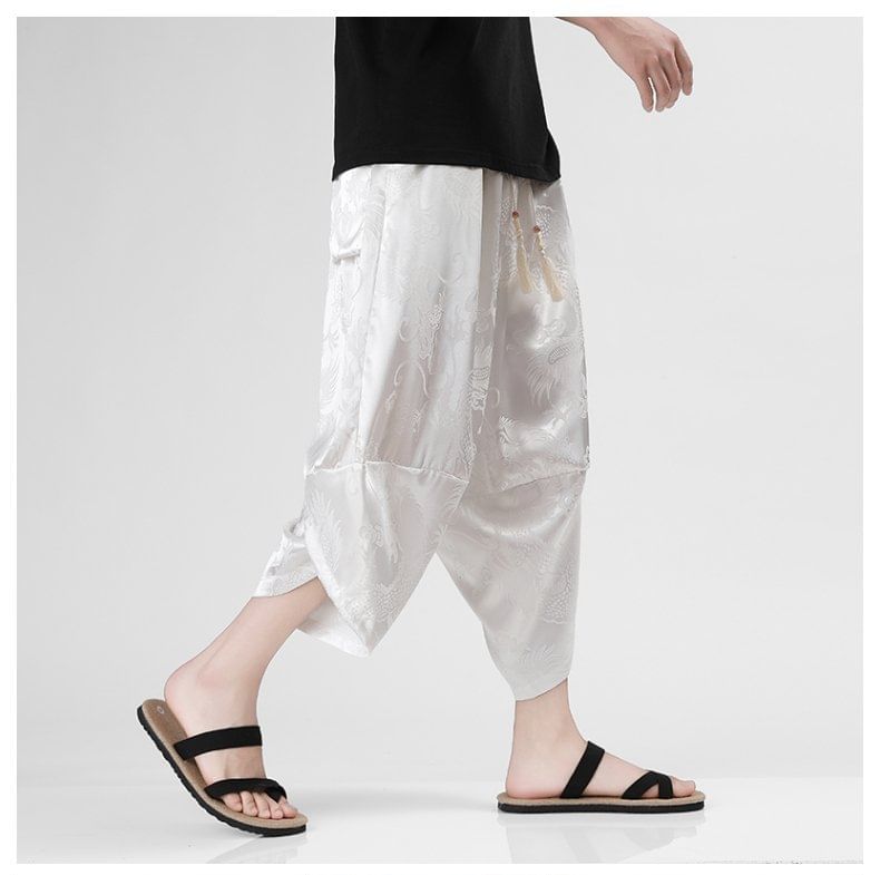 Lefitt - Cropped baggy broek met trekkoord en jacquardmotief
