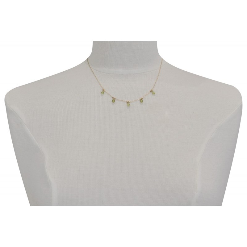 Collier Plaqué Or 5 Perles Facettées de Péridot