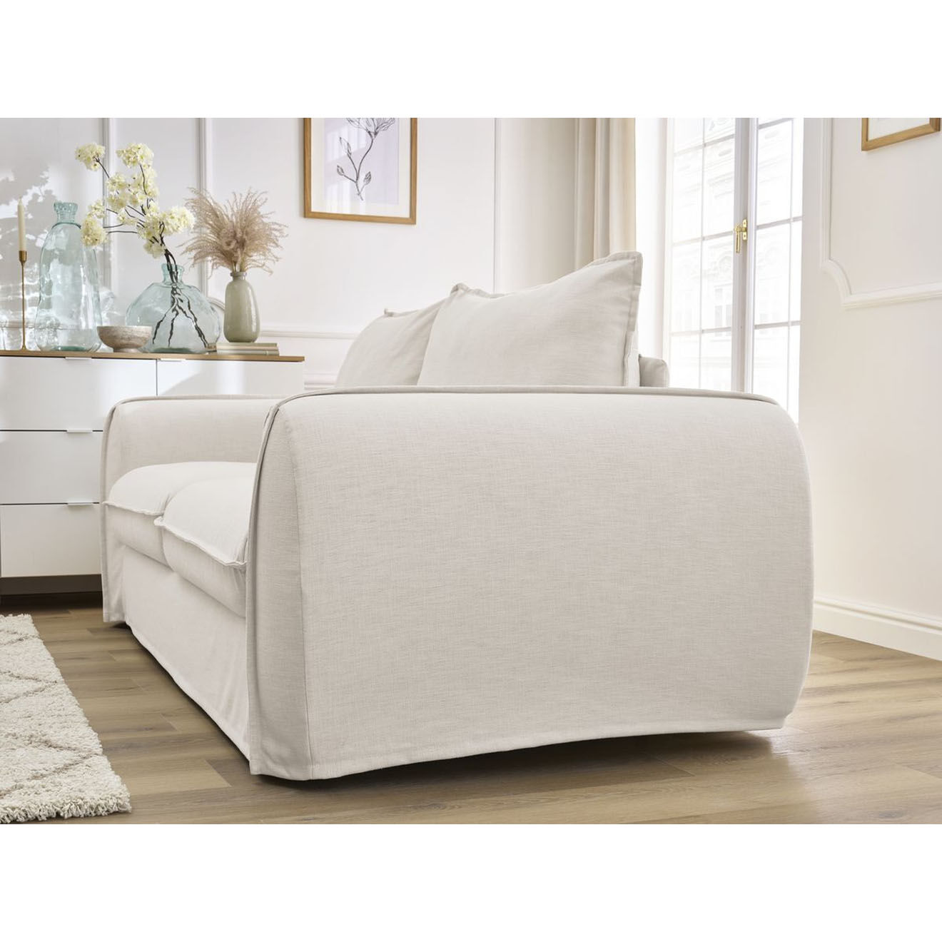 Bobochic Canapé droit convertible express 3 places Archimède 160 beige - 236x106x93 cm