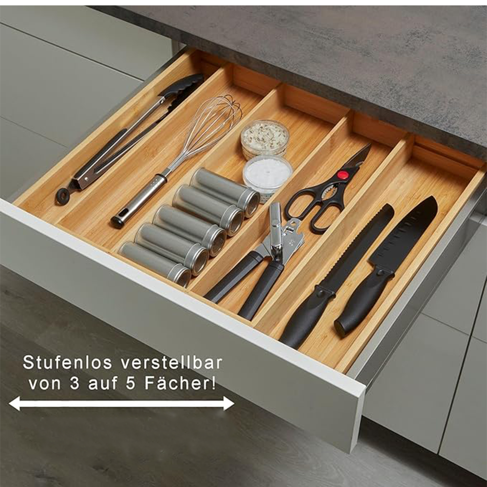 (34-53cm) Bambus 5-fach Universal Besteck Kasten Ausziehbarer Schubladeneinsatz Küchen Organizer - Braun