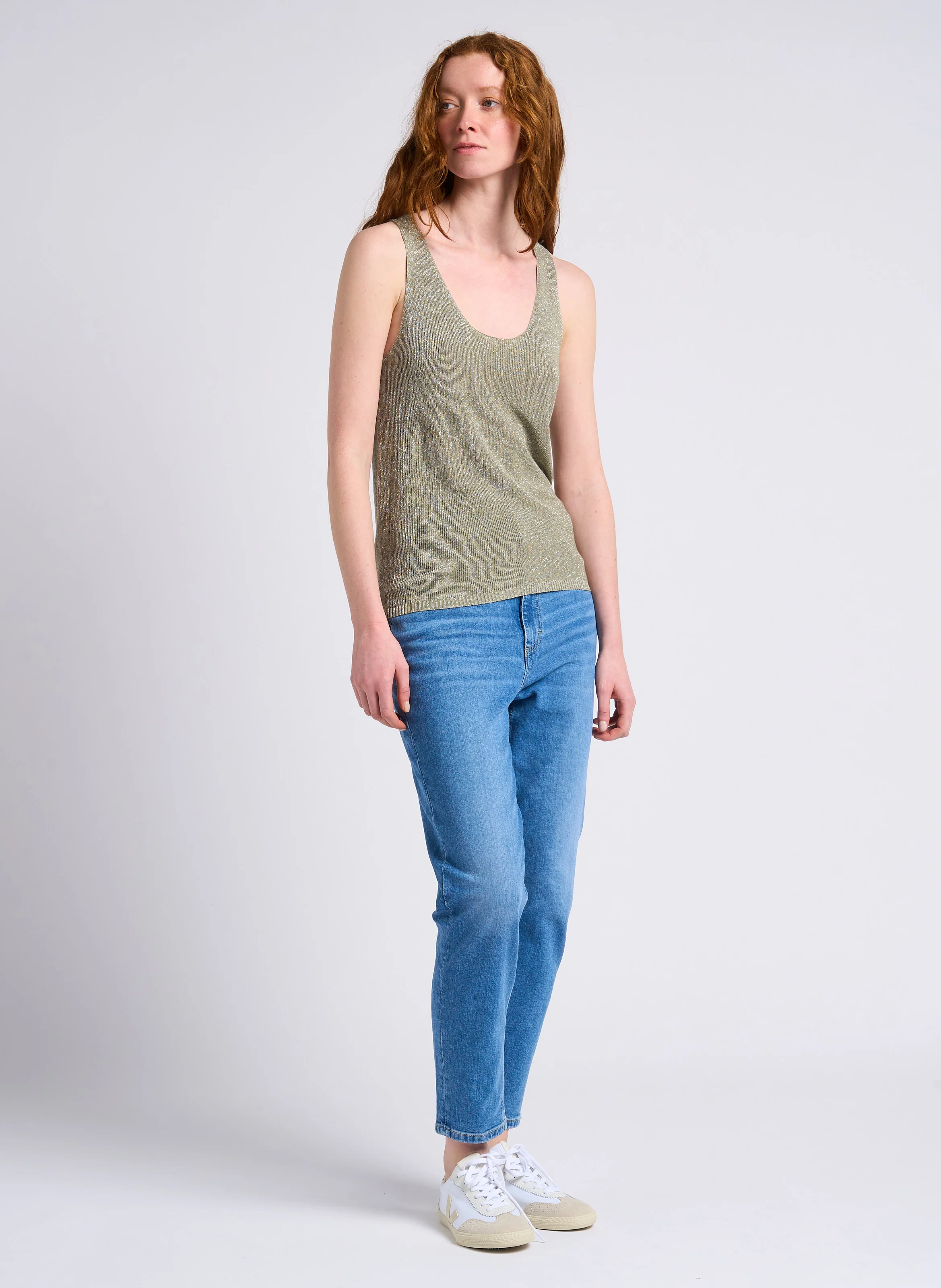 Jean mom-fit délavé taille haute en coton | Bleu