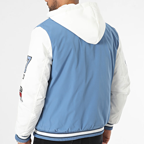 Veste Teddy Capuche Bleu Clair Blanc