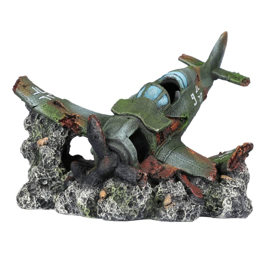 Avion écrasé d’aquarium raven 27x22x16 cm polyrésine