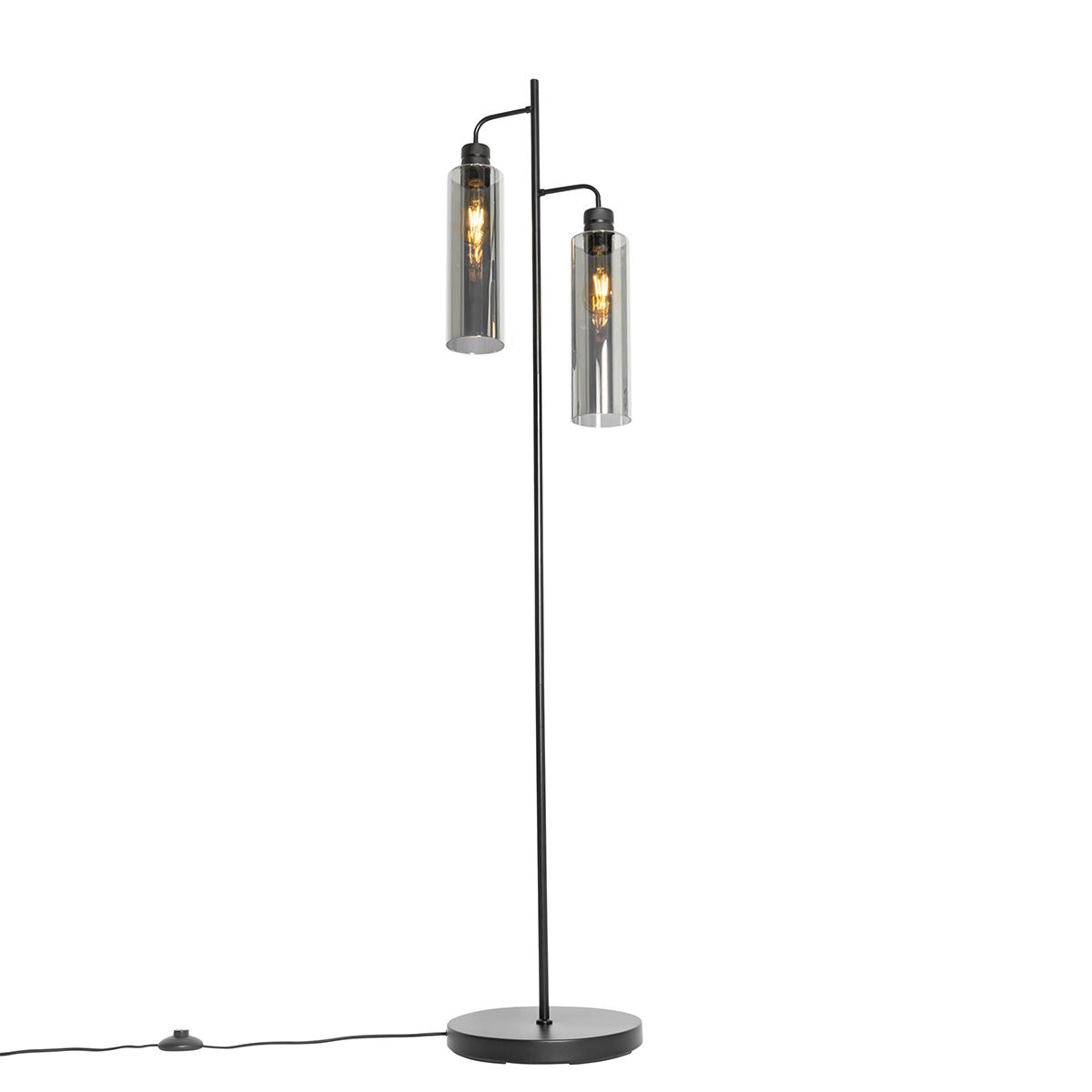 Moderne vloerlamp zwart met smoke glas 2-lichts - Stavelot