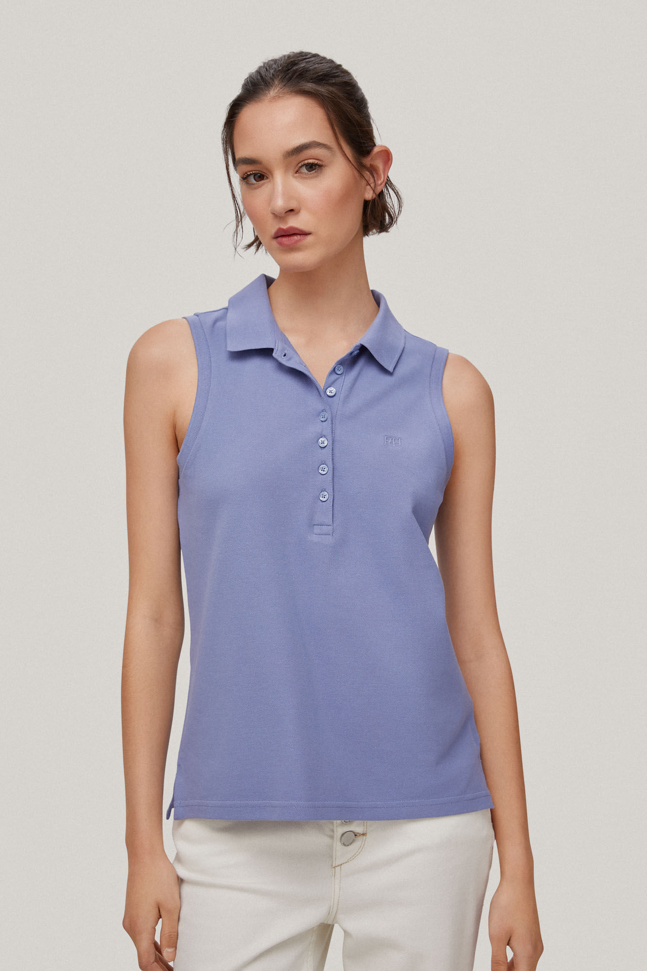 Camisa polo lisa sem mangas - Azul