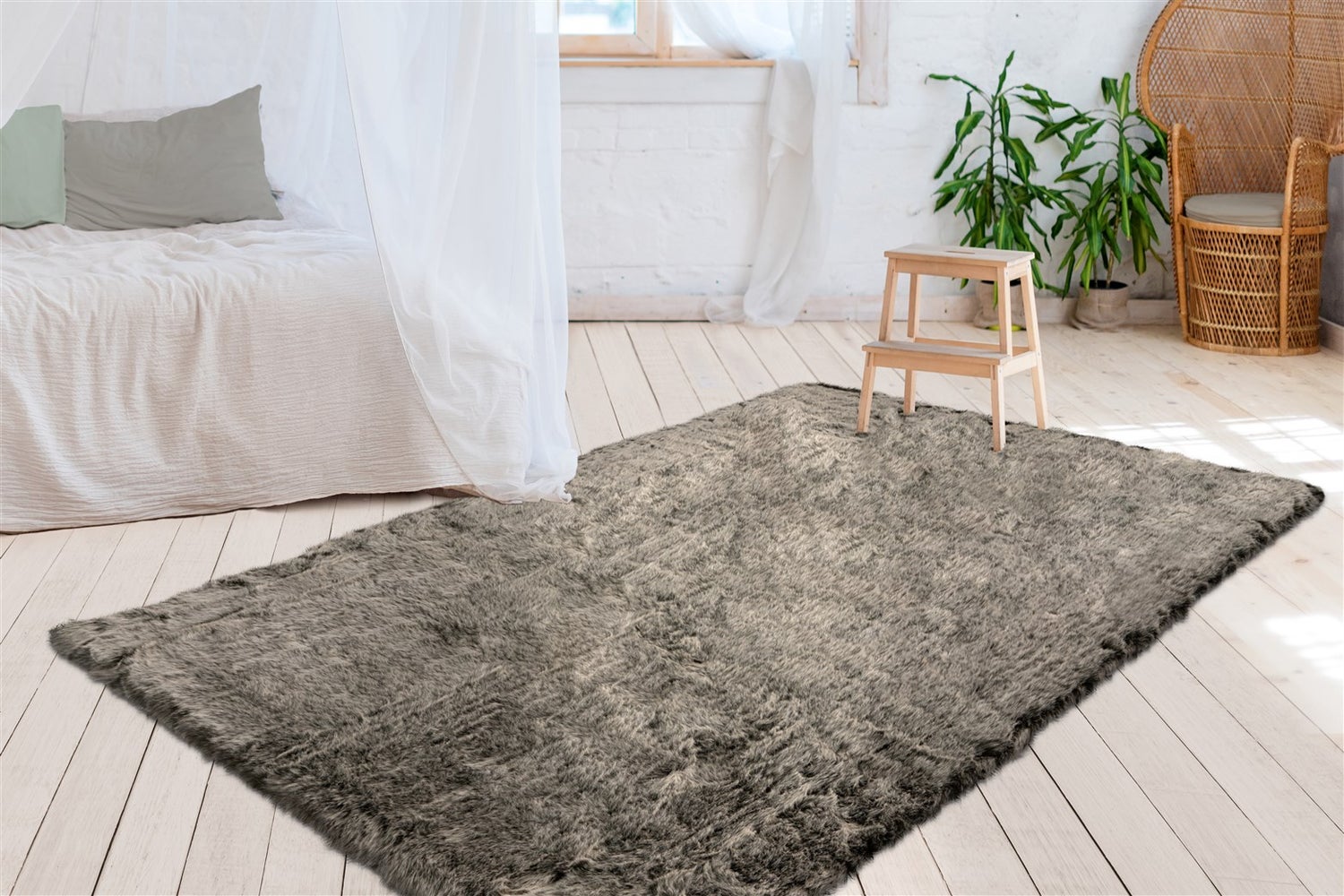 Aegeania Groen Hoogpolig Tapijt, 45 mm, Effen, 80 x 150 cm