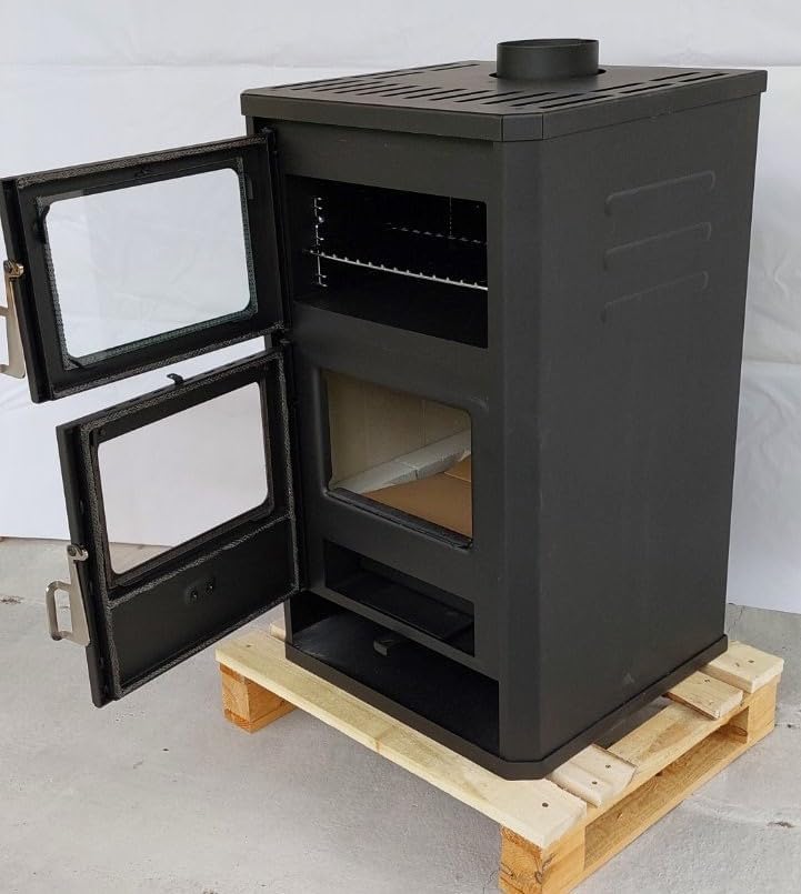 Prity FG D Kaminofen Holz 14,2 kW mit Backofen – Küchenofen Holzherd Festbrennstoffherd – Holzofen zum Kochen & Heizen – BImSchV Stufe 2 – Ø150 mm Rauchrohranschluss