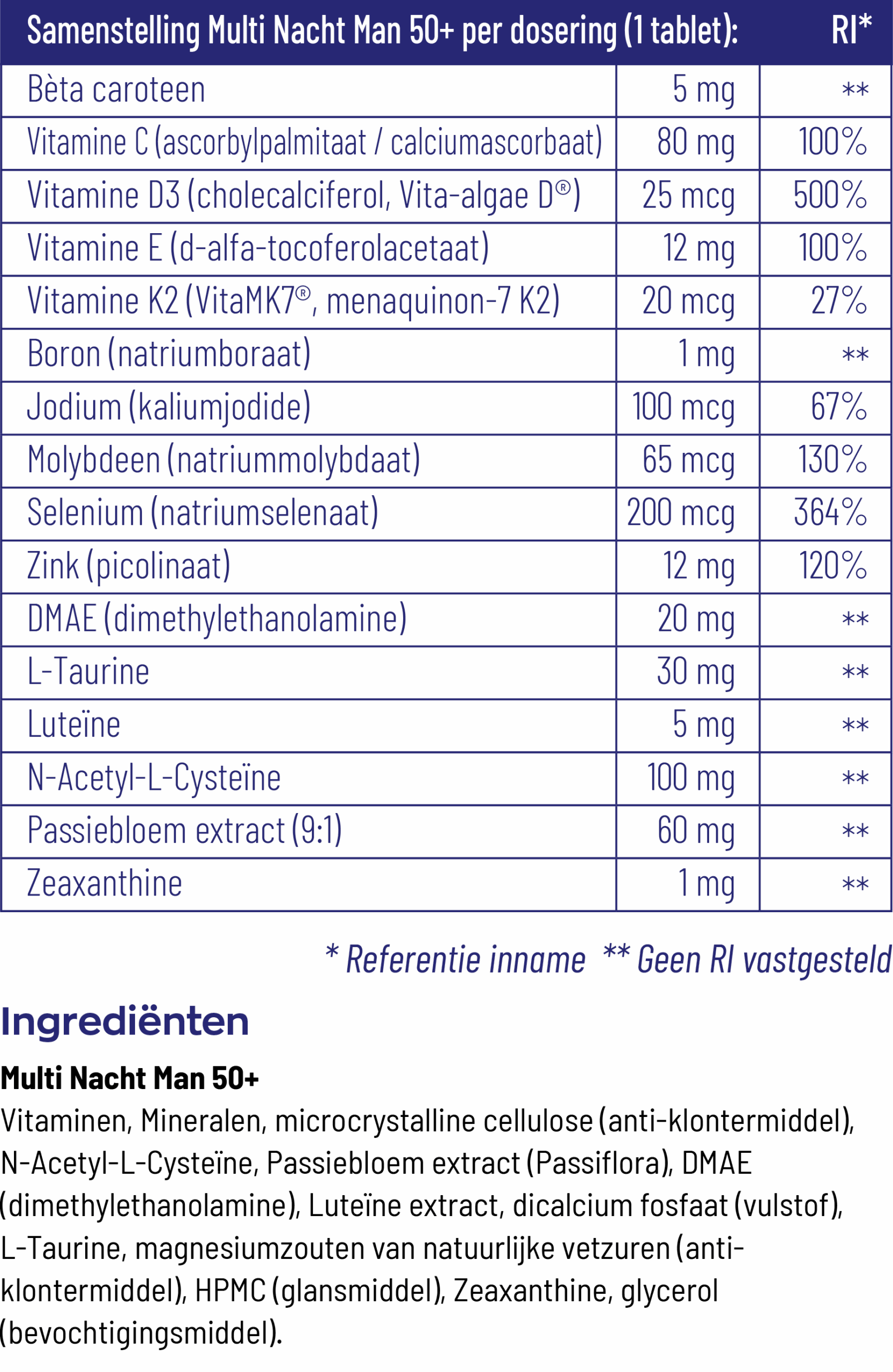 Vitakruid Multi Nacht Man 50+ 100% Vegan (90 tabletten)